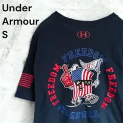 アンダーアーマー S ネイビー USA古着 プリント Tシャツ 半袖 星条旗のサムネイル