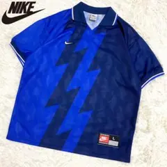 90s ナイキ　ゲームシャツ　銀タグ　刺繍ロゴ　イギリス製　インテル　青　L