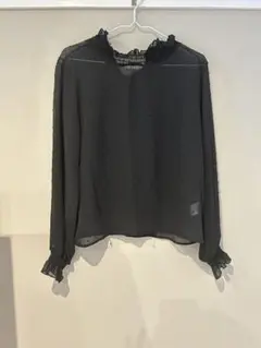 ブラックドット柄シースルー長袖シャツ