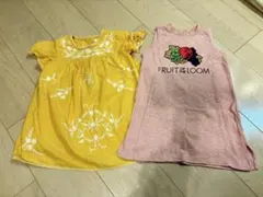 イエロー刺繍ワンピースとFRUIT OF THE LOOMピンクワンピースセット