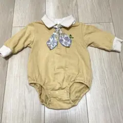 【美品】襟付き ロンパース 80cm イエロー 花柄タイ スカーフ付