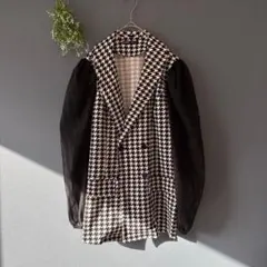 シーイン［M］上品クール◎シアー袖◎千鳥格子柄◎ドッキングテーラードジャケット