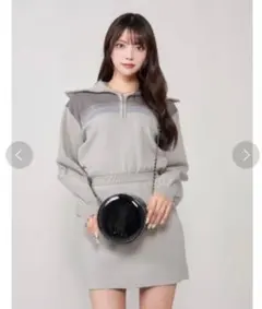 ダーリッチ Darich マルチカラーニットミニワンピース グレー ロゴ