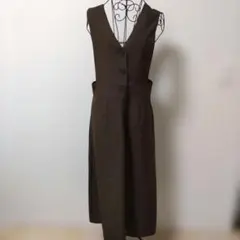 ドレスキップ　ジャンパースカート　サロペット　Vネック　ブラウン　ボタン　М