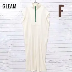 1951【グリーム】ノースリーブワッフルロングワンピース 配色ハーフジップ 薄手