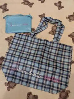 PAUL & JOE SISTER エコバッグ 青系チェック 防水素材