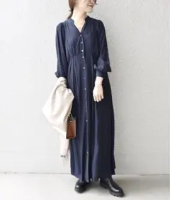 SHIPS  〈手洗い可能〉バックリボンボリュームスリーブワンピース