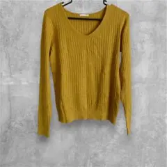 GU/ジーユー ワイドリブVネックセーター マスタード イエロー Ｓ