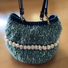 ハンドメイド ニットトートバッグ ブルー系