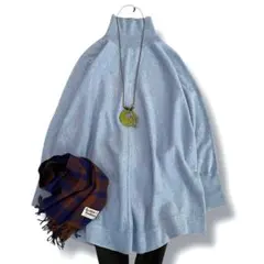 ノーブル コットンニット ウール ドルマンスリーブ 薄手 ライトブルー ゆったり