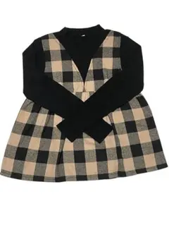 長袖トップス チェック柄150cm 薄手 キッズ Ｖネックデザイン