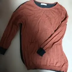 chocol raffine 長袖ニットセーター オレンジ×グレー