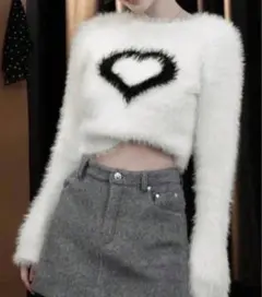 か*ん様 レディース ショートセーター ハート柄 ニット