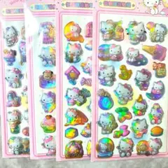 新作　立体　オーロラシール　四枚　ボンボンドロップシール　ぷくぷくシール　キティ