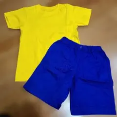 黄色半袖Tシャツ、青色半ズボン、ミニオン風コーデ、130～140cm