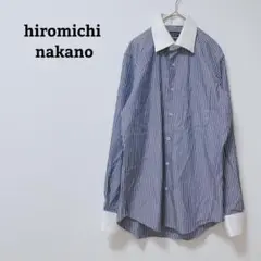 ヒカノヒロミチ　クレリックシャツ　ストライプ　綿100　スリム　ワイシャツ