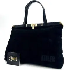 FEILER フェイラー ブラック ハンドバッグ ロゴ刺繍 ゴールド金具 ✨️
