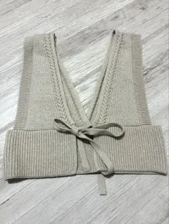 ベージュ Vネック ニットベスト サイズＬ(GU)