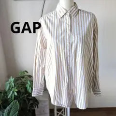 GAP【thebig Shirt】М相当　コットンストライプシャツ　ベージュ×白