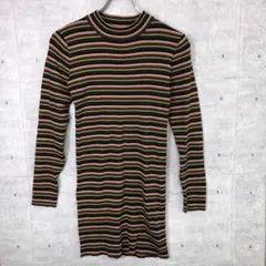 SLY 古着 マルチボーダー 長袖 タイトハイゲージ ミニワンピース