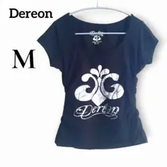 Dereon 黒 半袖 M Tシャツ ロゴT レディース 伸縮素材 海外古着