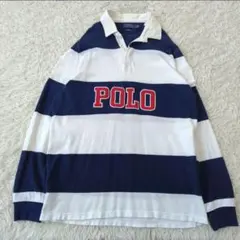 POLO ネイビー/ホワイト ストライプ ポロシャツ　ラルフローレン