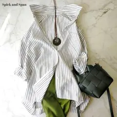 新品同様　スピックアンドスパン　ブルーストライプ長袖オーバーシャツ　綿　羽織り