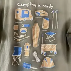 キャンプ柄　Tシャツ　M キャンプ道具イラスト Tシャツ Mサイズ カーキ
