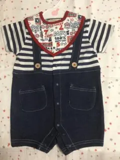 ロンパース　スタイ付き　重ね着風　おしゃれ　70 新品
