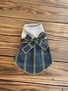 チェック柄リボン付きペット服