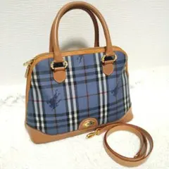 希少色 バーバリー 2way ショルダーバッグ ノバチェック ブルー 青 PVC