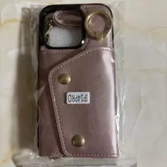 iPhone14pro ケース　カード収納　ローズゴールド　ショルダー　リング付