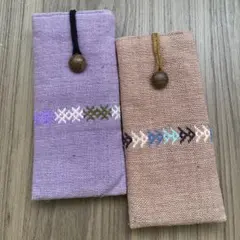 草木染め　刺繍入り小物入れ　2個セット