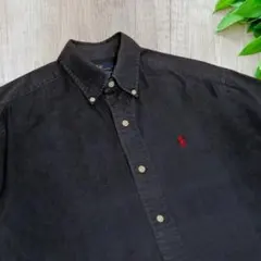 90s ポロラルフローレン 半袖BDシャツ 綿 紺 L