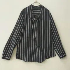 【美品】ラエフ la.f... ボウタイブラウス ストライプ シャツ 2S 黒のサムネイル