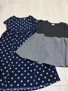 ネイビー 星柄 半袖ワンピース 110〜