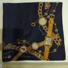 renomaレノマ スカーフ ハンカチ チェーン柄 腕時計柄ネイビーマルチカラー