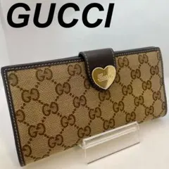 【美品】GUCCI GGキャンバス 二つ折り 長財布 ハート ベージュ ブラック