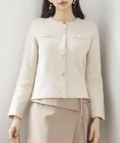 ノーカラーショート丈ニットカーディガン クルーネック ニットアウター