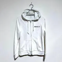 ユニクロ　ホワイト　パーカー　フード　フーディー　ワンポイント　ポケット　春秋