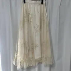 アイボリー フラワー刺繍 シフォン フレアスカート　ノエラ