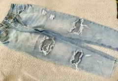 ダメージデニム/男女兼用/衣装/dance/ダンス/130/140/ウォッシュ/