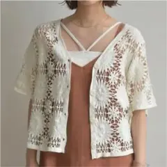 かぎ針ニット半袖カーディガン RETRO GIRL