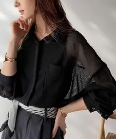 CLASSICALELF 大人な透け感 メッシュ 素材 シャツ ブラック M