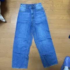 ハイウエスト ワイドレッグ デニムパンツ