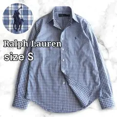 ラルフローレン チェック ボタンダウン コットン 長袖シャツ Sサイズ ブルー