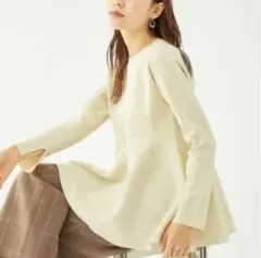 green label relaxingソフトペプラムニットプルオーバー白フレア