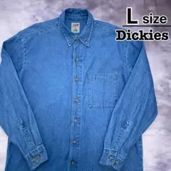 Dickies　GENUINE　デニムシャツ　L　長袖　ブルー　無地　USA古着
