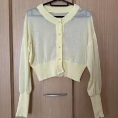 Wcloset 透け感イエロー長袖カーディガン