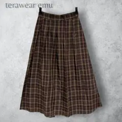 【terawear emu しまむら】　チェックプリーツスカート　ブラウン　茶色